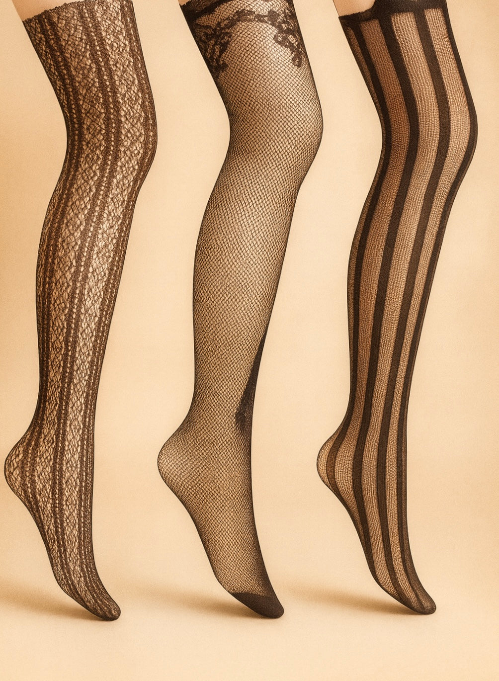 3-Pack Fishnet Tights – Black Patterned Stockings