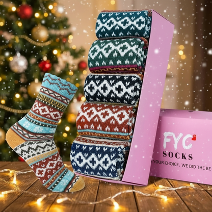 Warm Cozy Wool Socks for Women | 🎄 Christmas Gift Box 🎁 (5-Pack)
